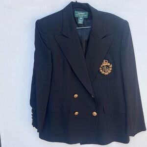 Ralph Lauren USA Vintage blue double 3D crest embroidered logo blazer 14 14p